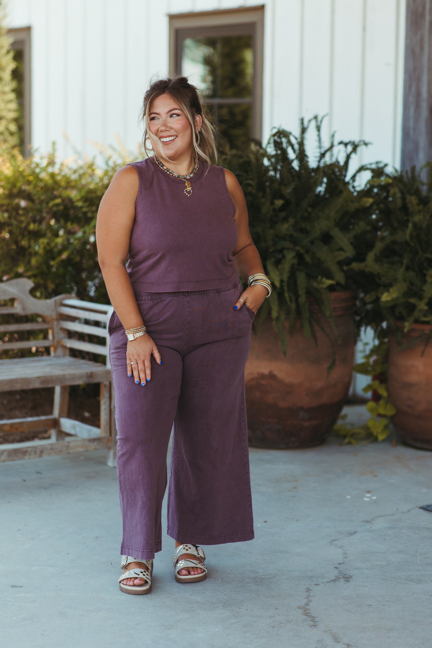 Z Supply Jersey Muscle Tank and Flare Pant Set in Cocoa Berry