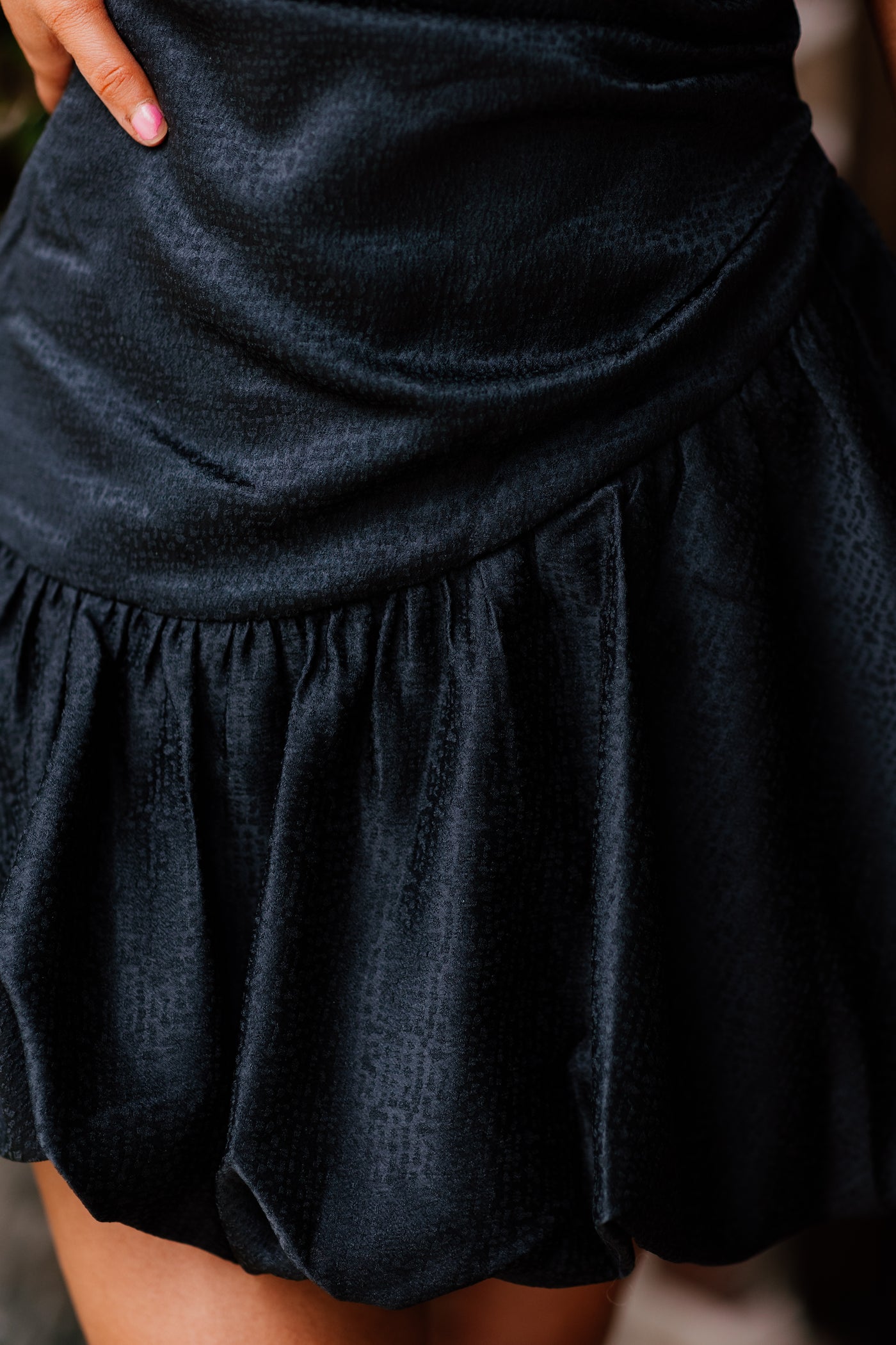 Black Textured Ruffle Strapless Dress