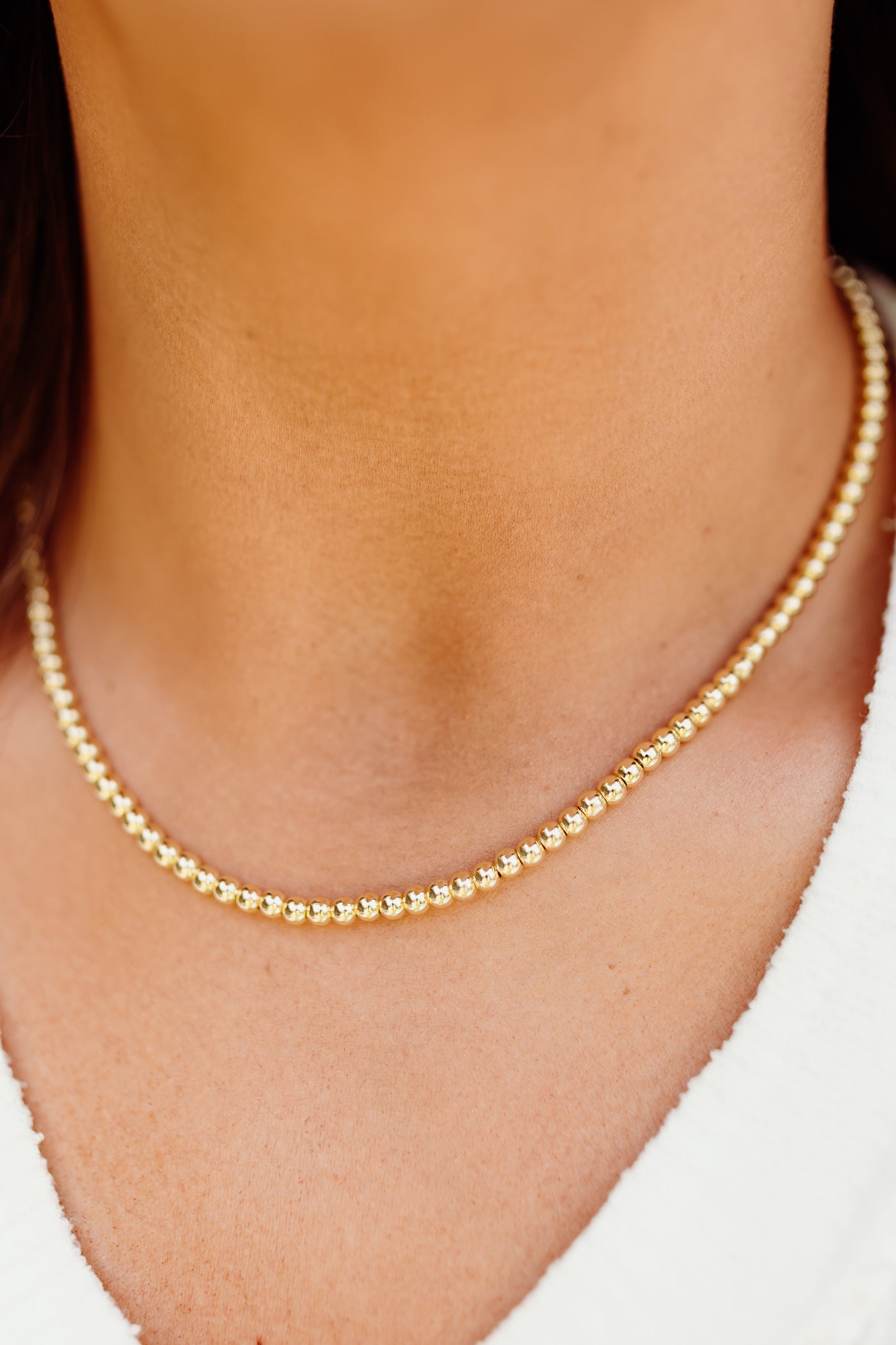 Gold Stainless Steel 4mm Beaded Chain Necklace