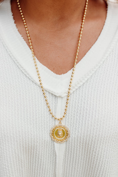 Gold Beaded Crown Jewel Necklace