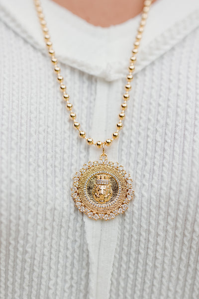 Gold Beaded Crown Jewel Necklace