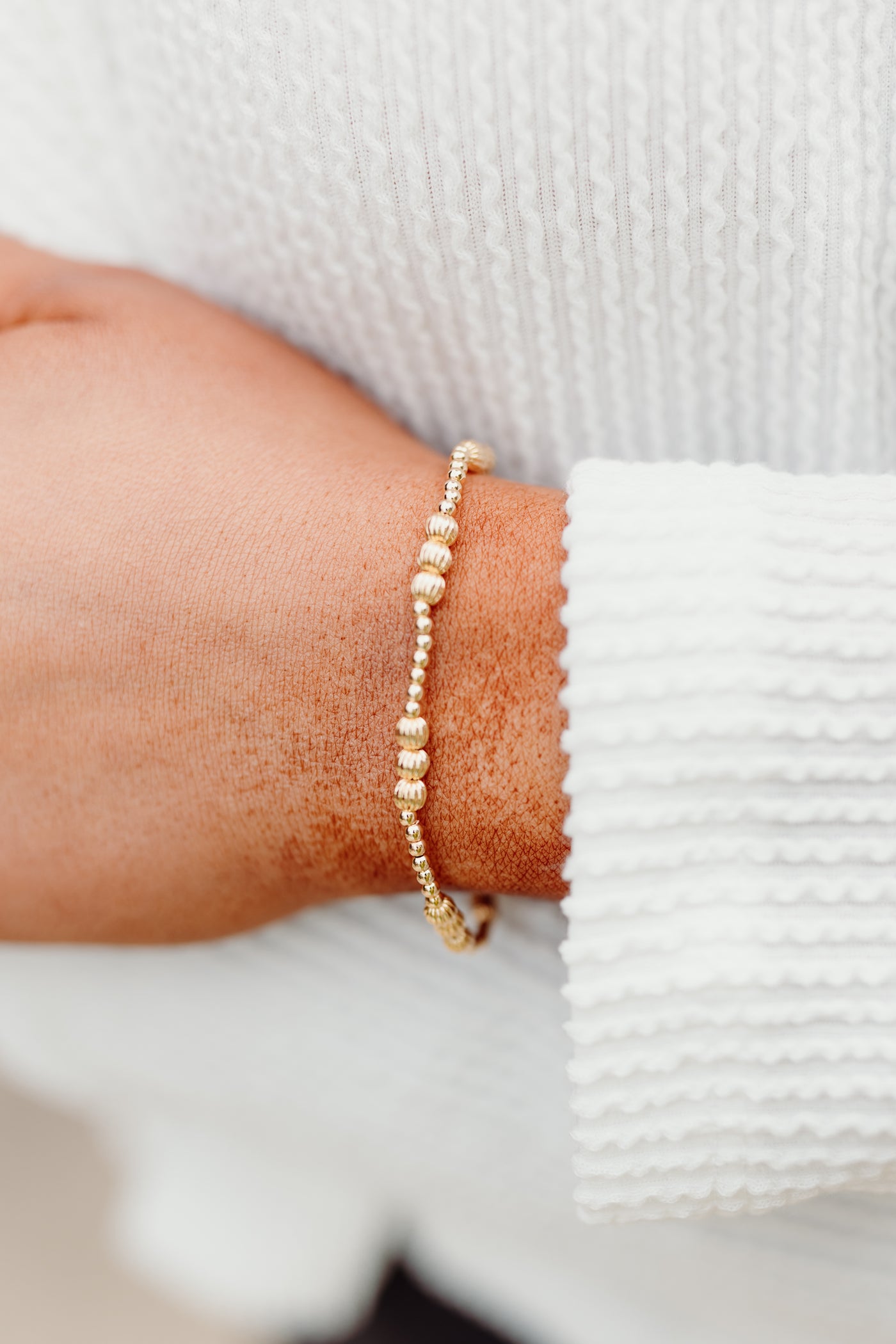 Gold Alternating Beads Stretch Bracelet