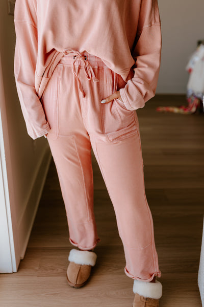Coral Pink Mineral Wash Terry Pullover Set