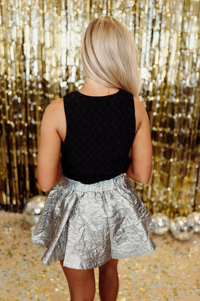 Black Metallic Knit Crop Top