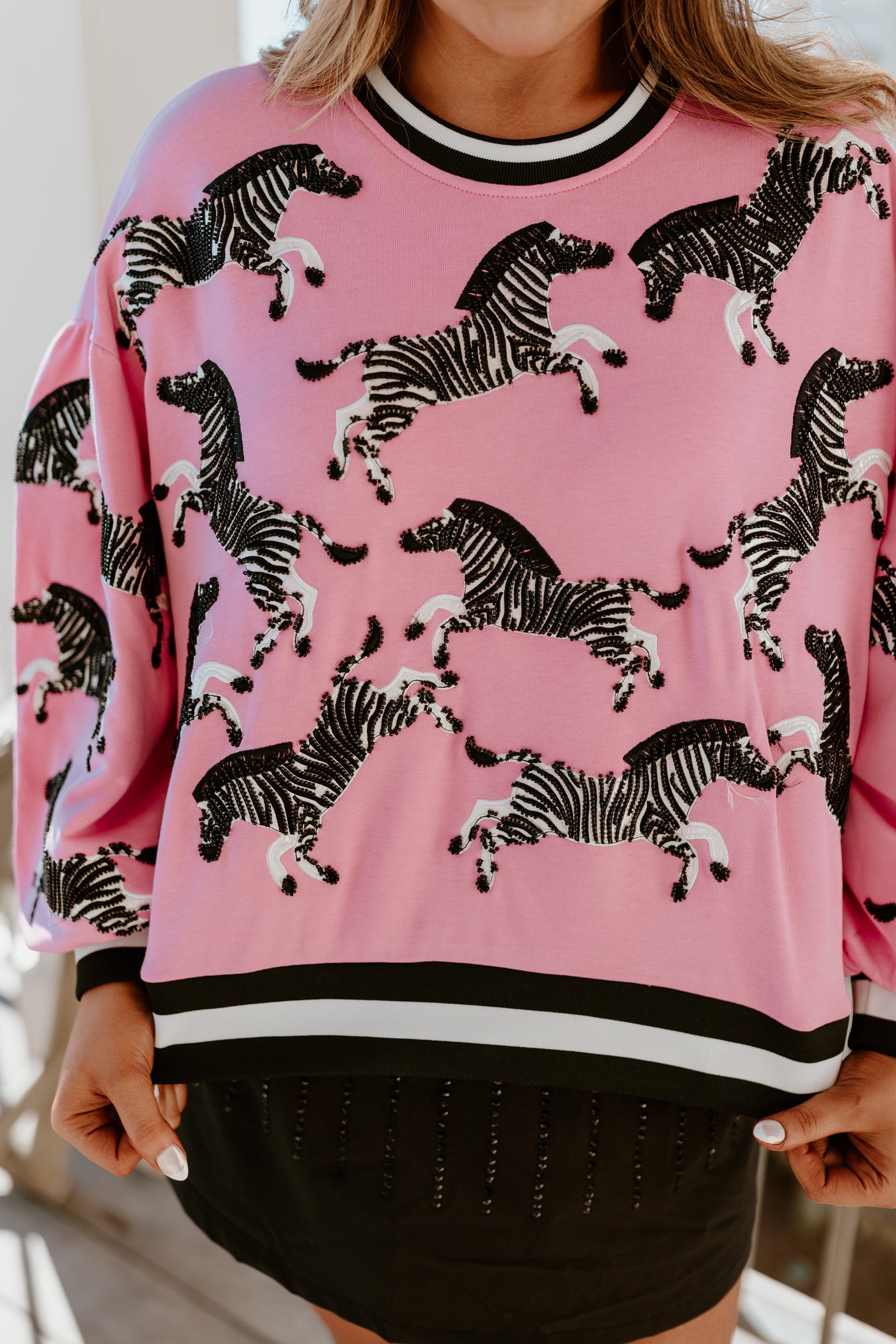 Queen Of Sparkles Light Pink Zebra Sweatshirt