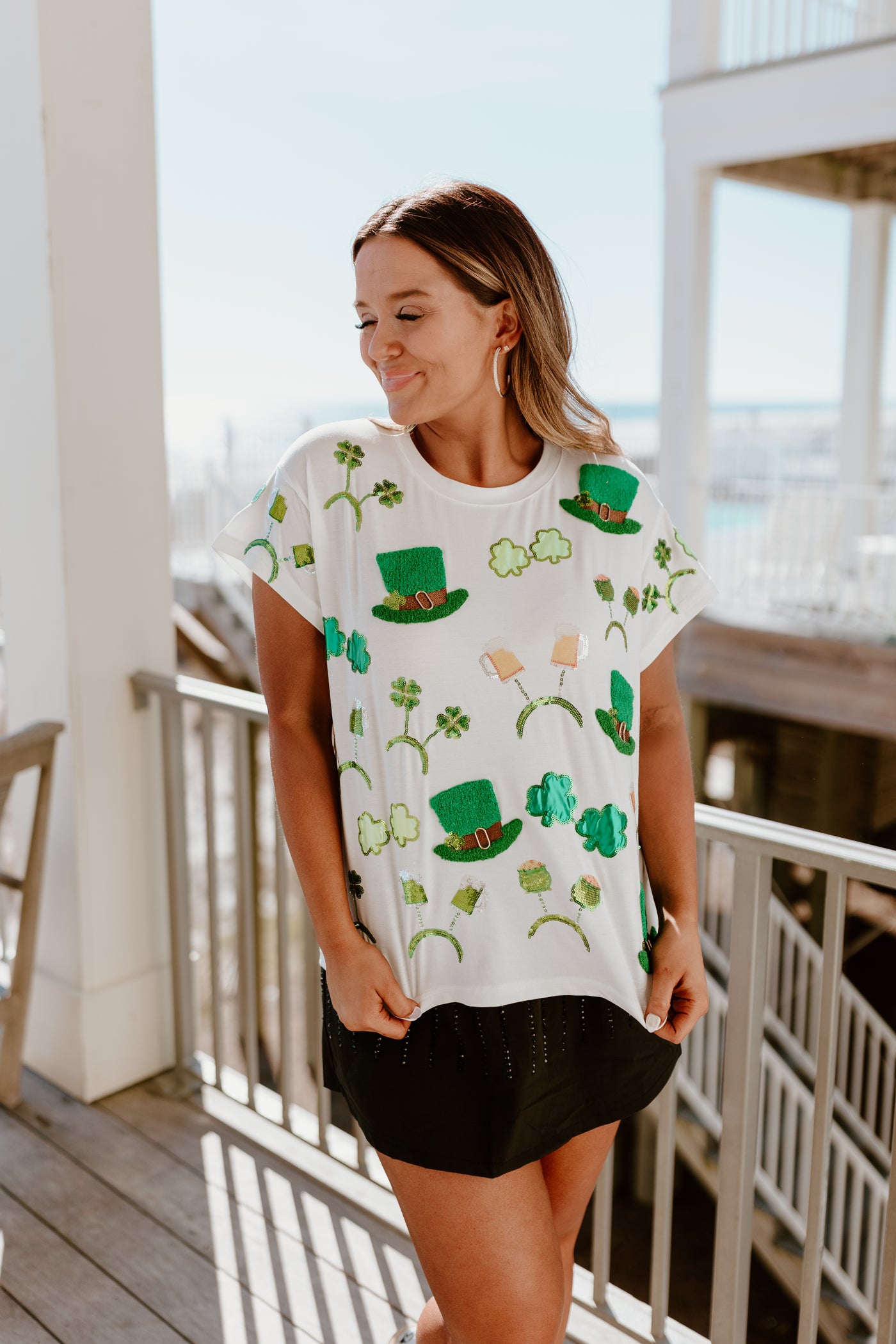 Queen Of Sparkles White St. Patrick's Day Sunglass, Hat & Headband Icon Tee