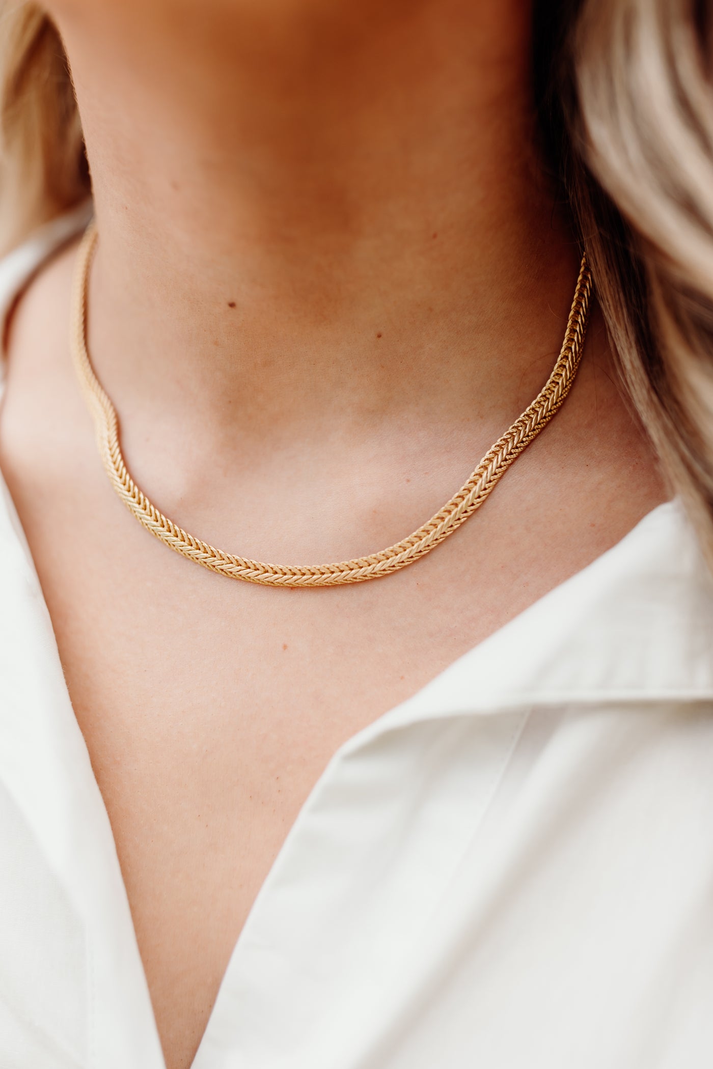 Virtue Jewelry Gold Double Flat Woven Chain Necklace