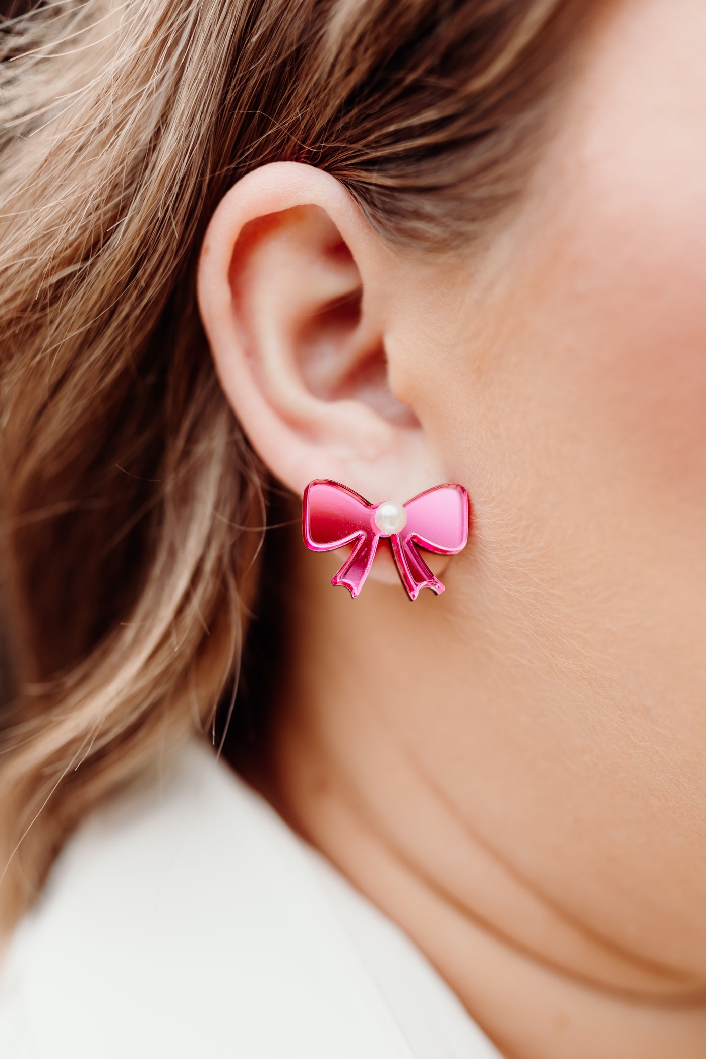 Bohemian Gemme Pink Pretty Little Bow Stud Earrings