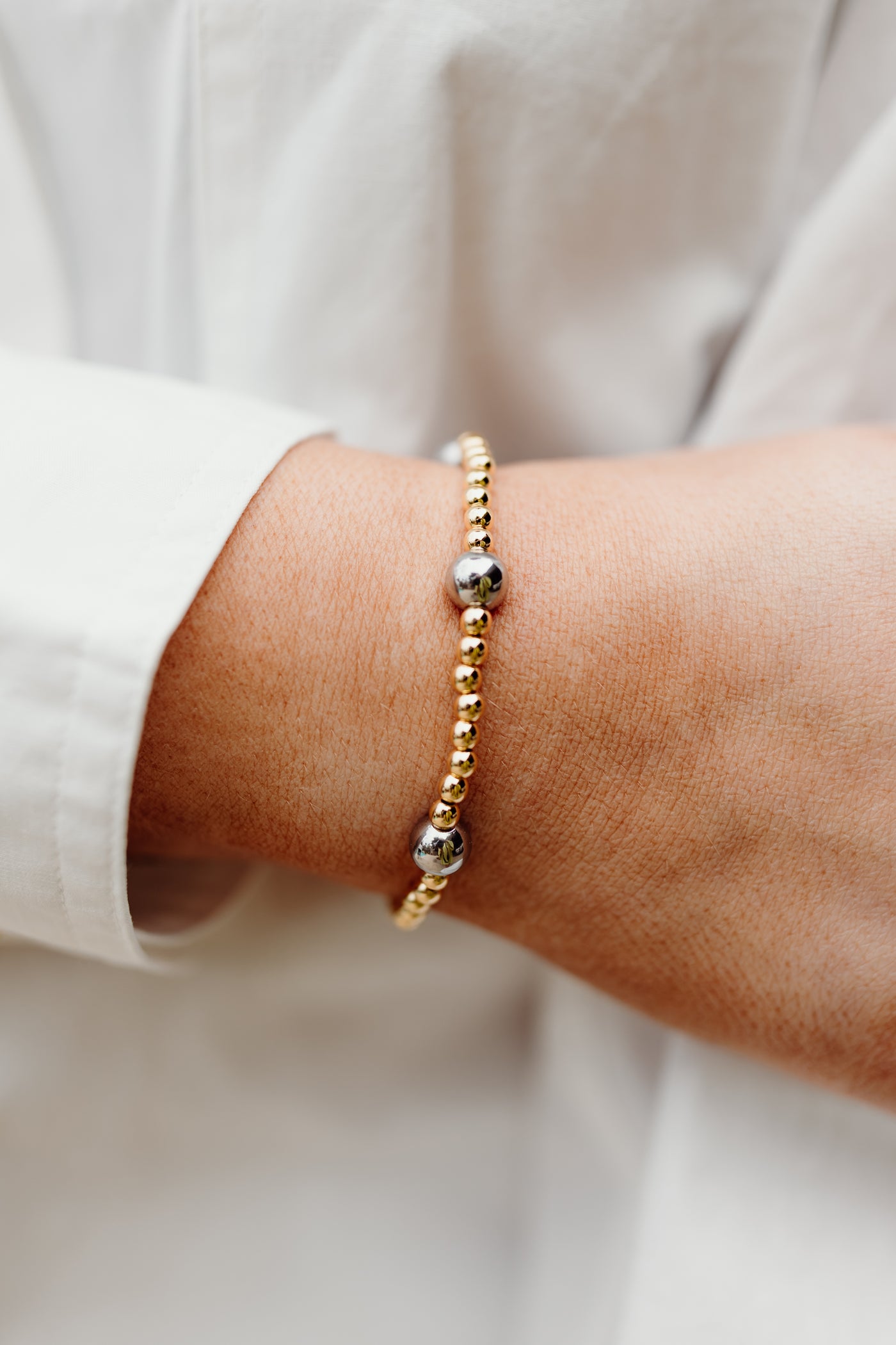 Silver and Gold Stainless Steel Beaded Bracelet