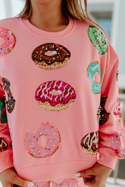 Queen Of Sparkles Pink Donut Sweatshirt