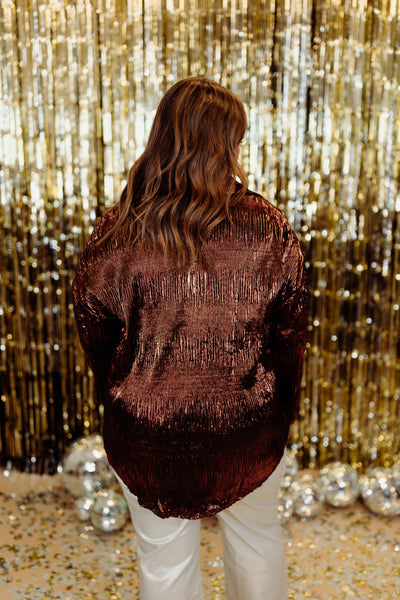 Bronze Shirred Metallic Oversized Button Down