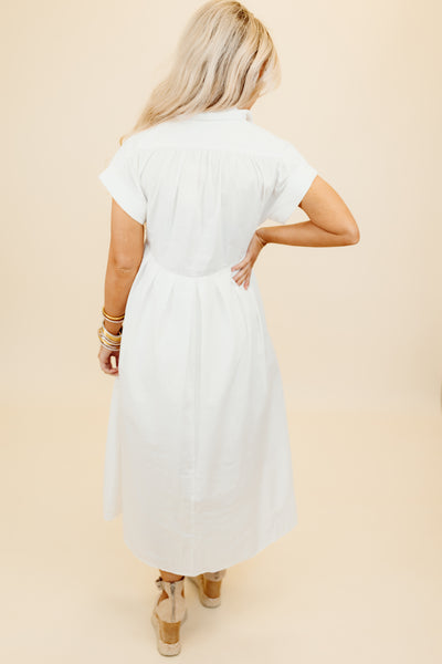 Off White Button Detail Collared Maxi Dress