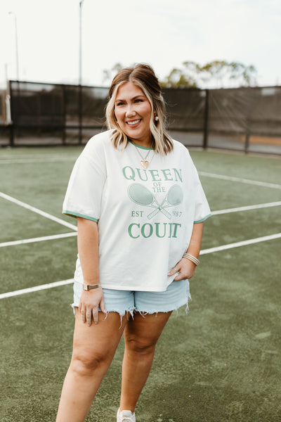 Off White and Sage Queen of The Court T-Shirt