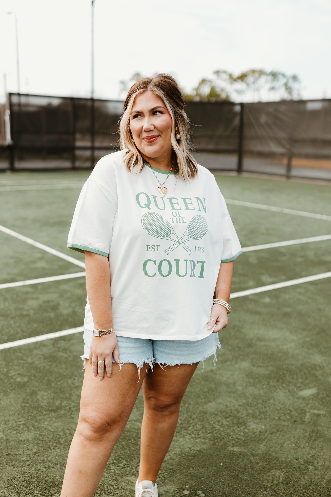 Off White and Sage Queen of The Court T-Shirt