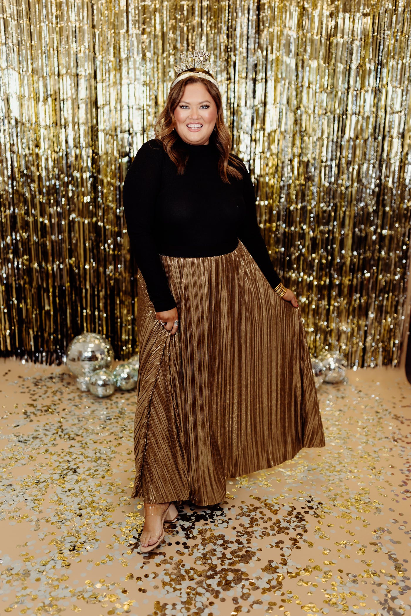 Molly Bracken Gold Metallic Maxi Skirt