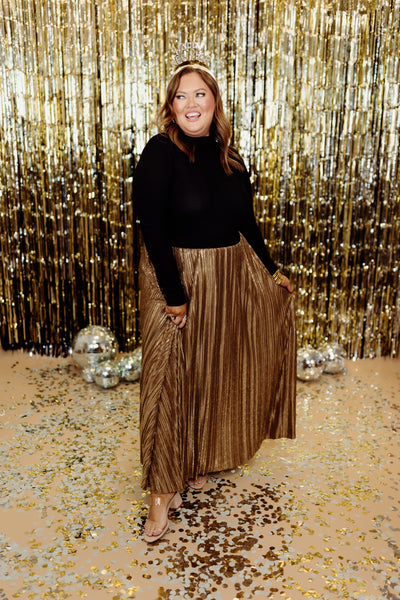 Molly Bracken Gold Metallic Maxi Skirt