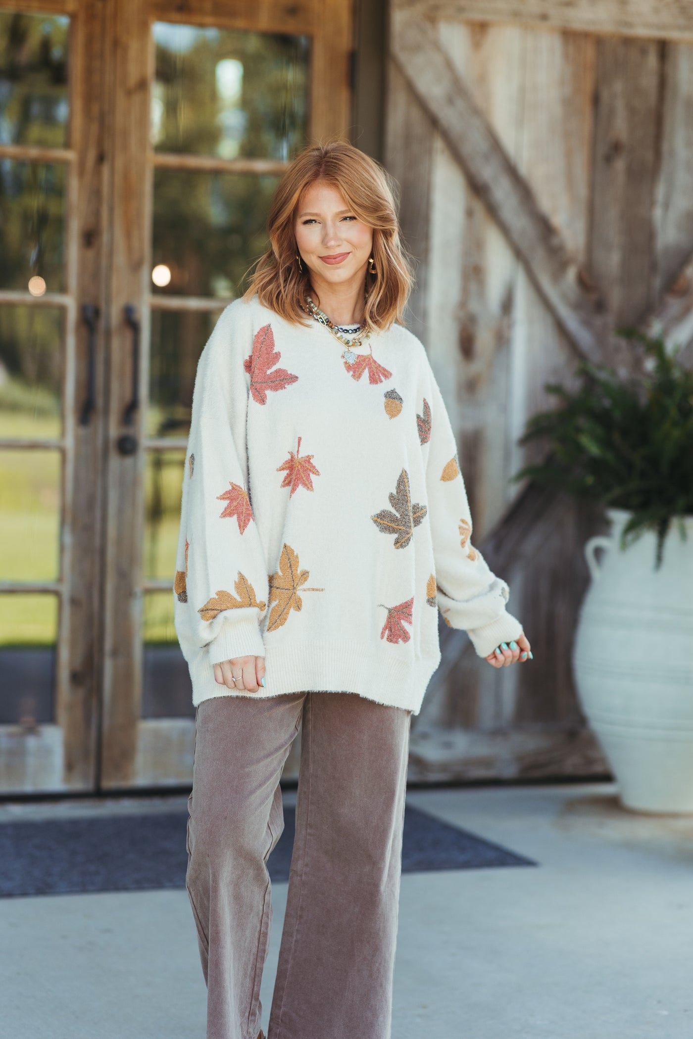 Taupe Fall Leaves Mohair Sweater