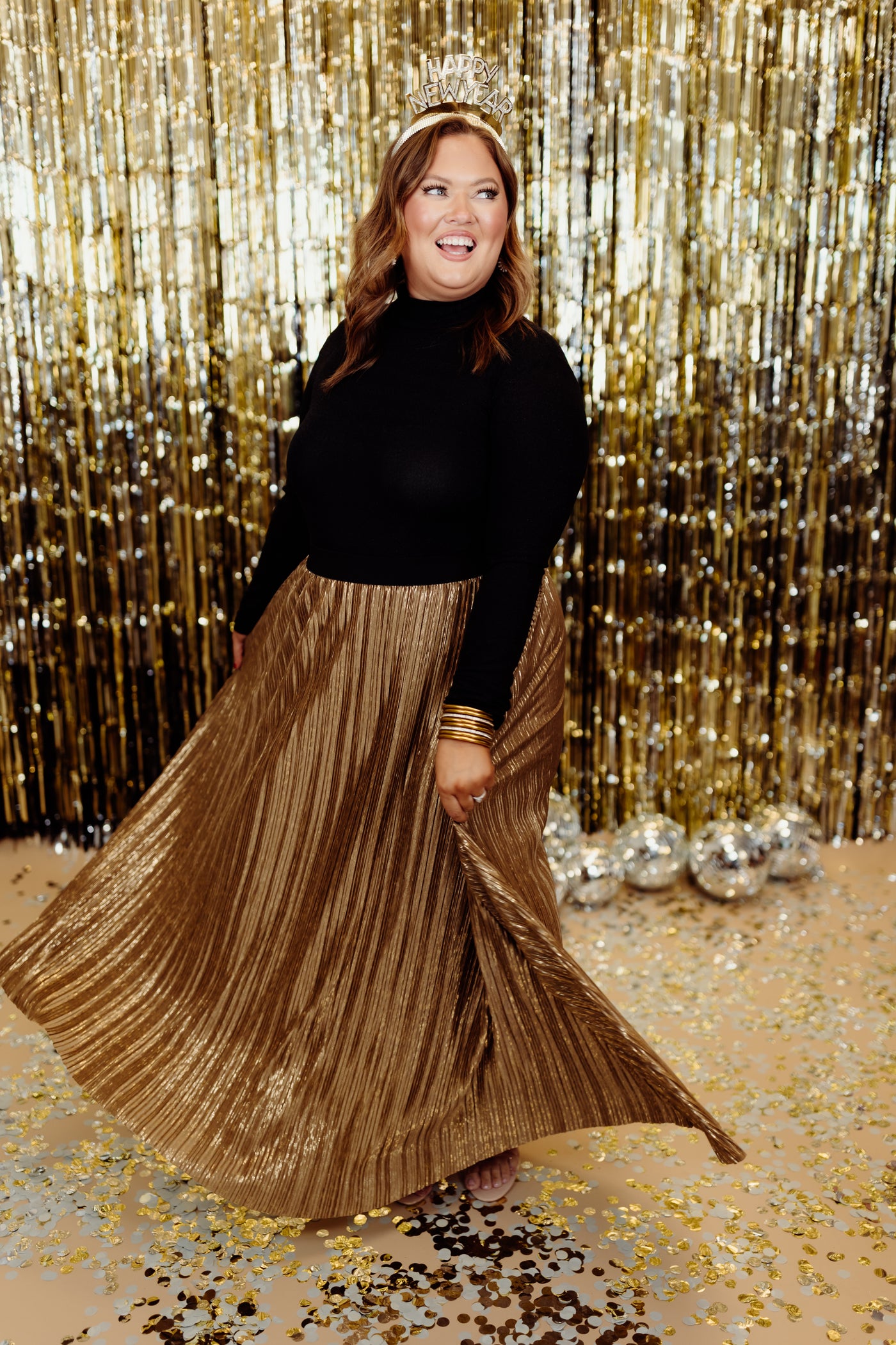 Molly Bracken Gold Metallic Maxi Skirt