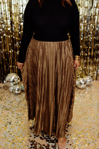 Molly Bracken Gold Metallic Maxi Skirt