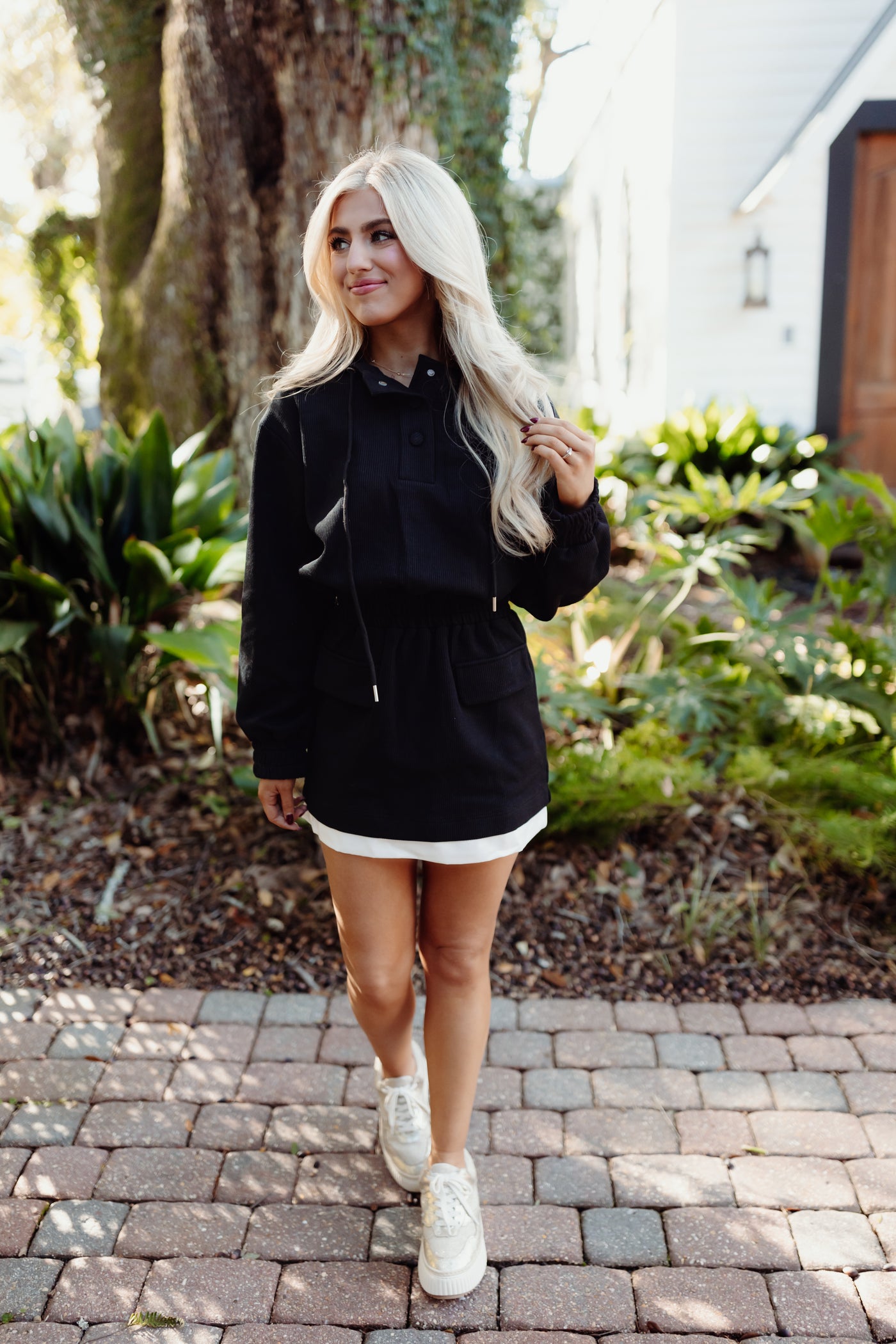 Black French Terry Hooded Mini Dress