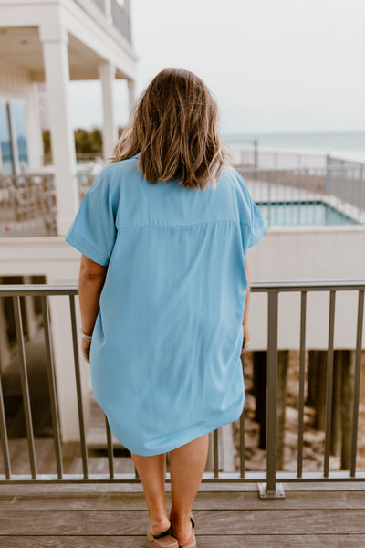 Blue Button Detail Shift Dress