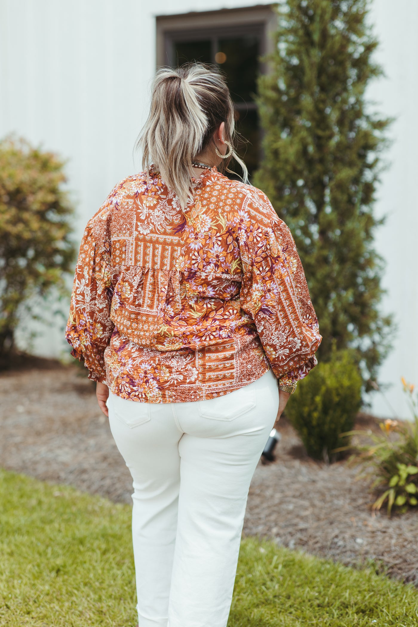 Brown Multi Printed Button Down Blouse