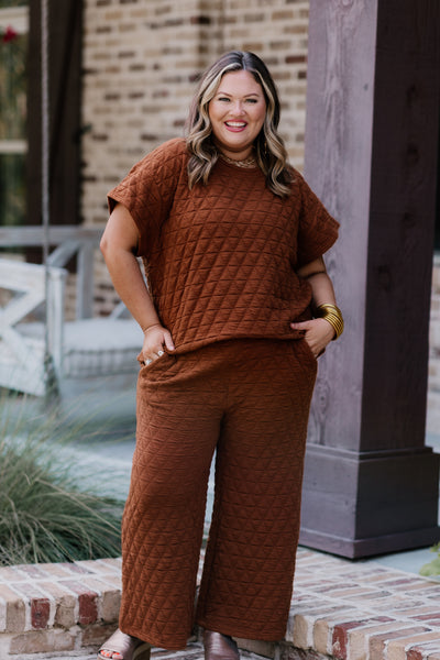 Rust Quilted Drop Shoulder Top and Pant Set