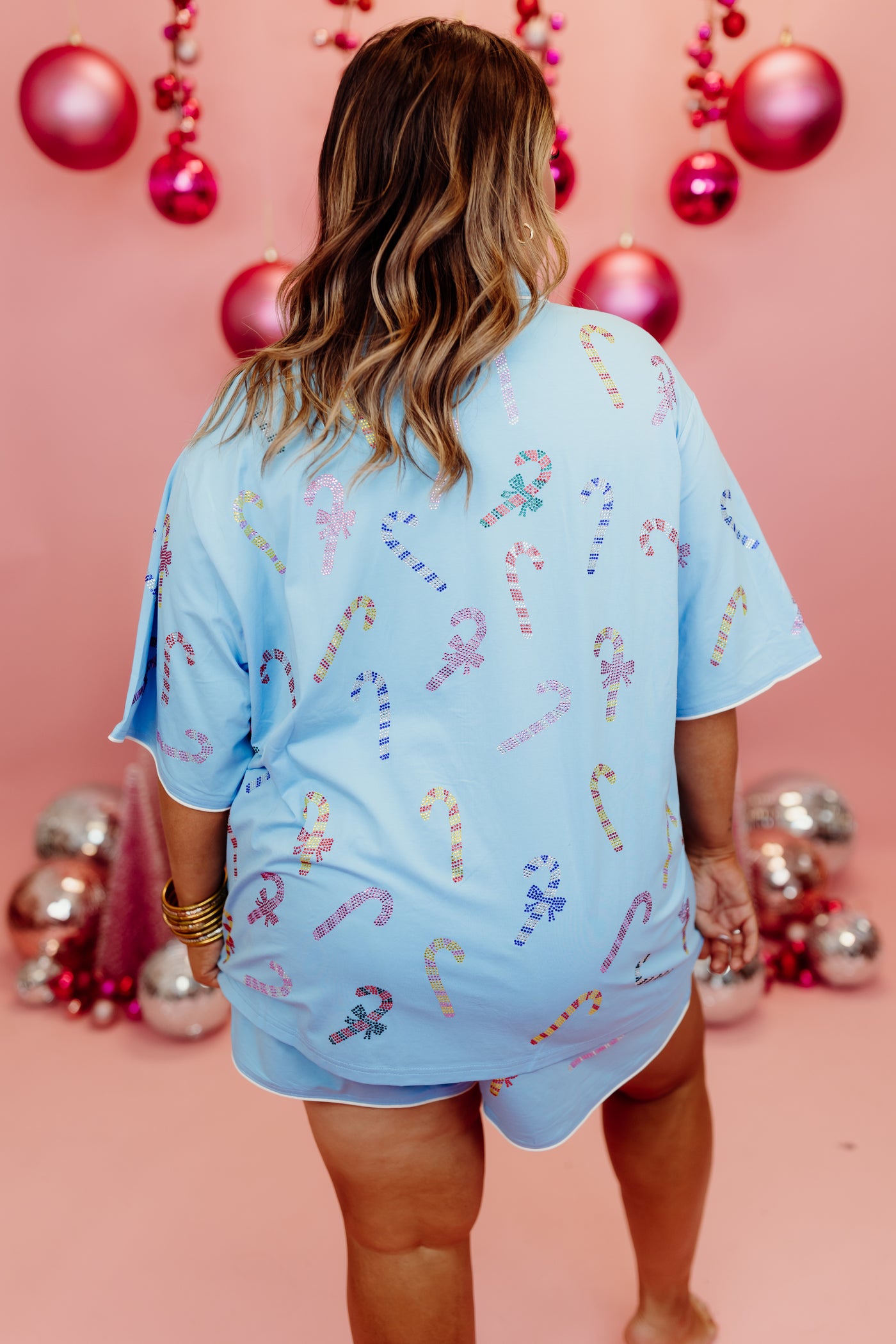 Queen of Sparkles Aqua Multi Candy Cane Pajama Short