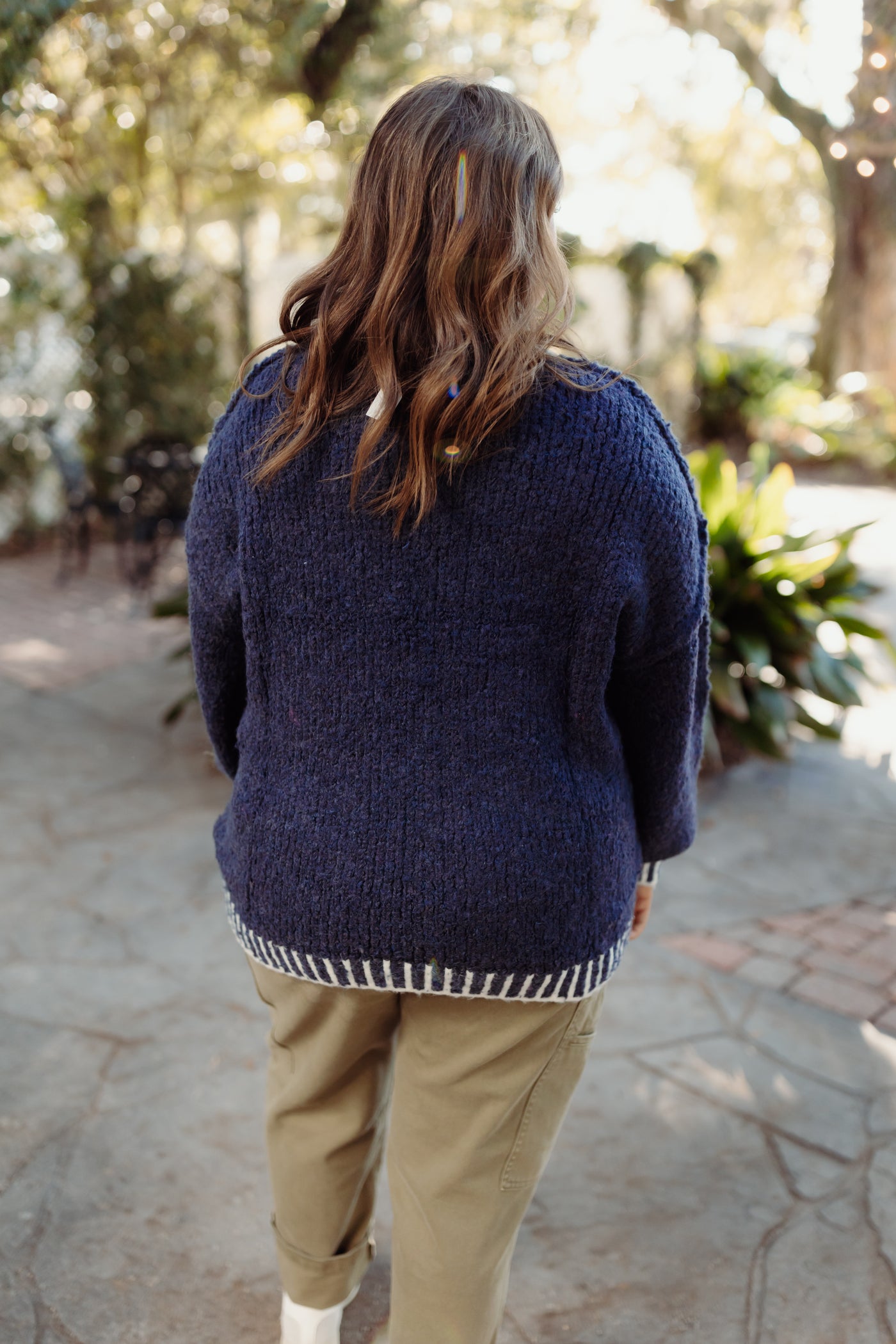 Navy Mock Neck Balloon Sleeve Sweater