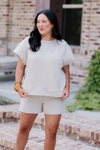 Oatmeal Textured Lounge Top and Short Set