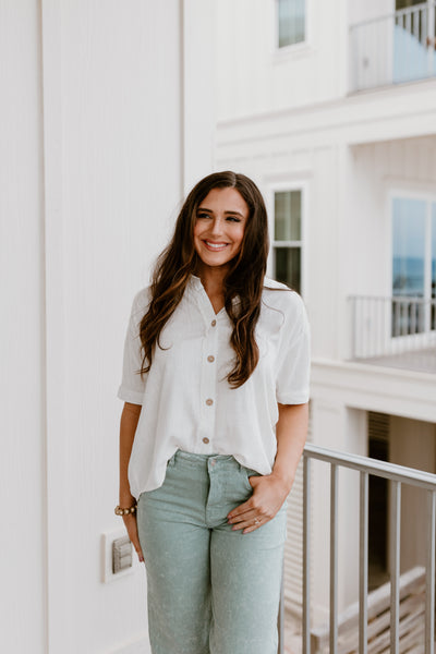 Off White Lightweight Linen Button Down Top