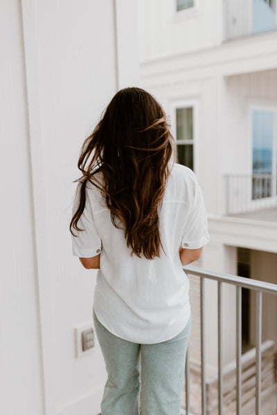 Off White Lightweight Linen Button Down Top