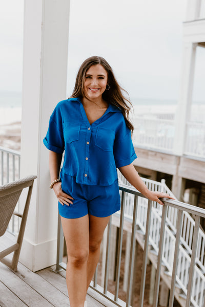 Royal Knit Button Down Top and Short Set