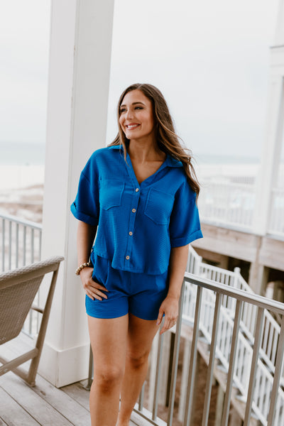 Royal Knit Button Down Top and Short Set