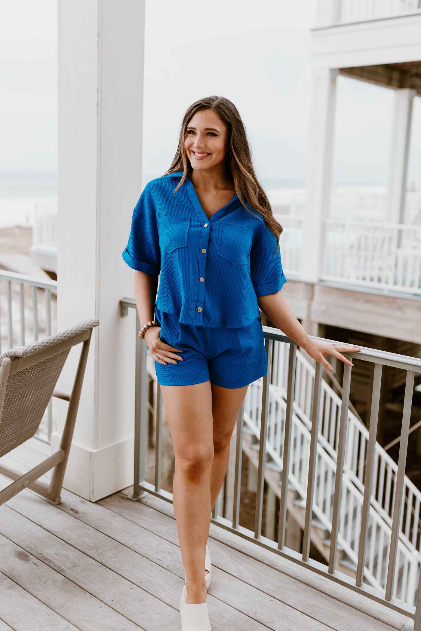 Royal Knit Button Down Top and Short Set