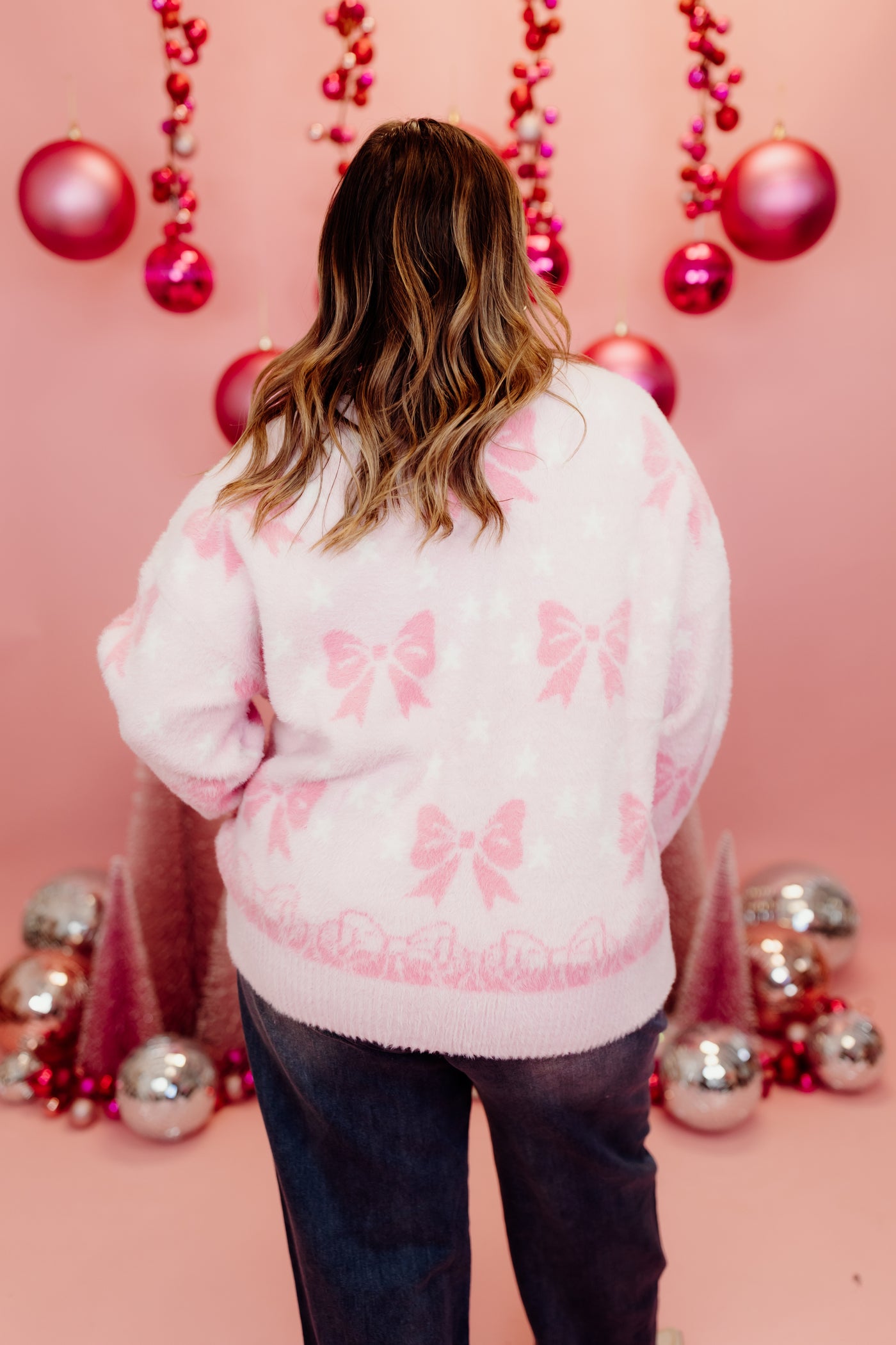 Light Pink Bow Detail Mohair Sweater