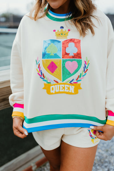 Queen of Sparkles Beige Queen Crest Sweatshirt