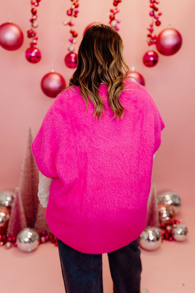 Molly Bracken Pink Fuzzy Knit Sleeveless Sweater