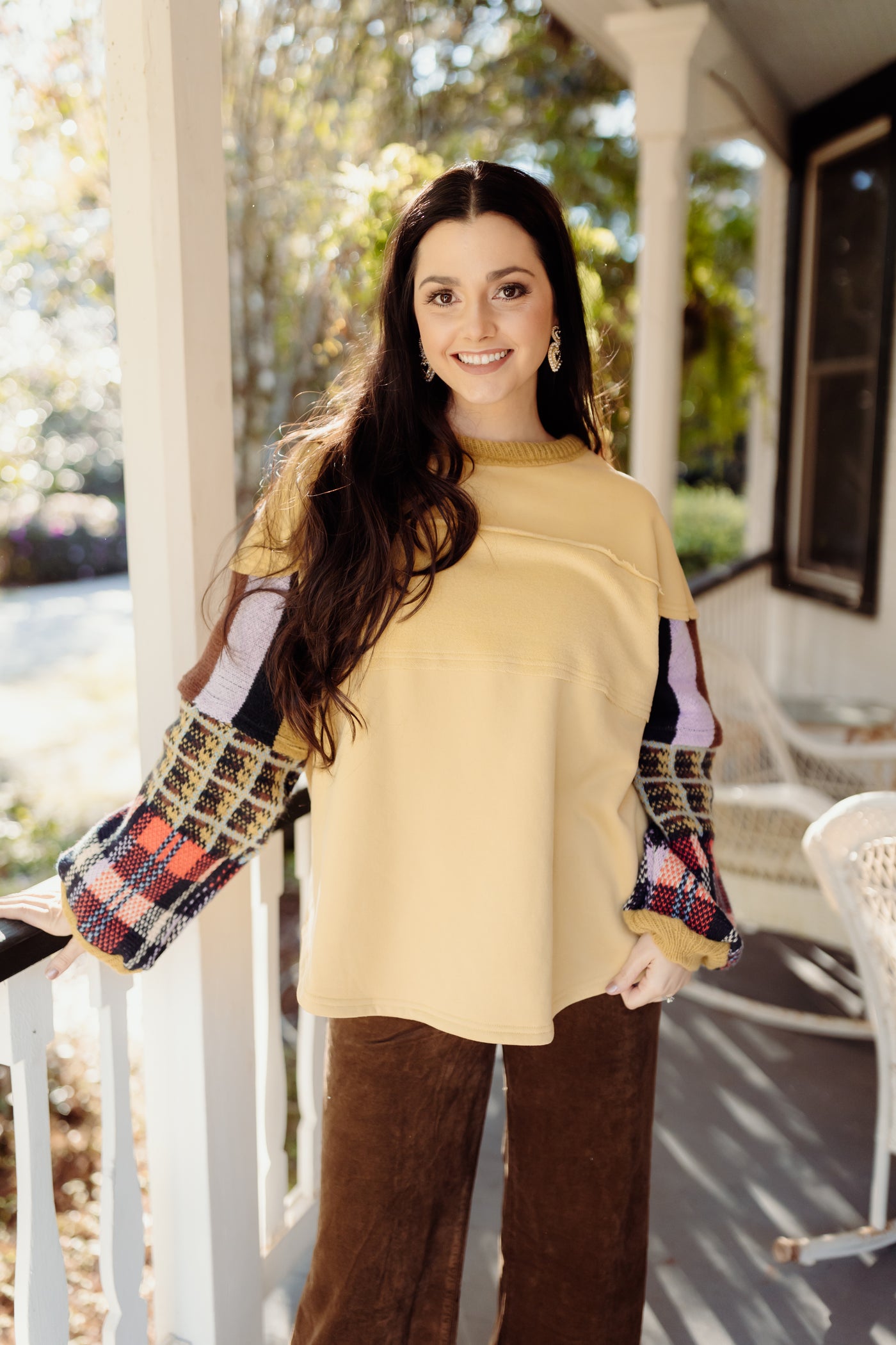 Mustard Pattern Mix Sleeve Pullover