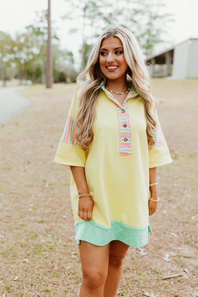 Lemon Contrast Striped Mini Dress