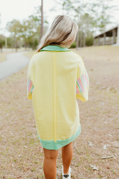 Lemon Contrast Striped Mini Dress