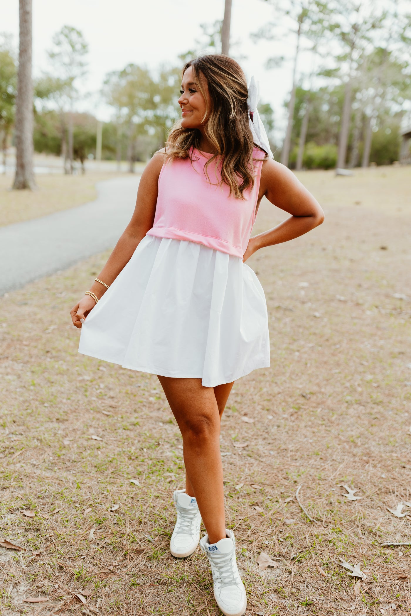 Pink and Ivory Colorblock Sleeveless Mini Dress
