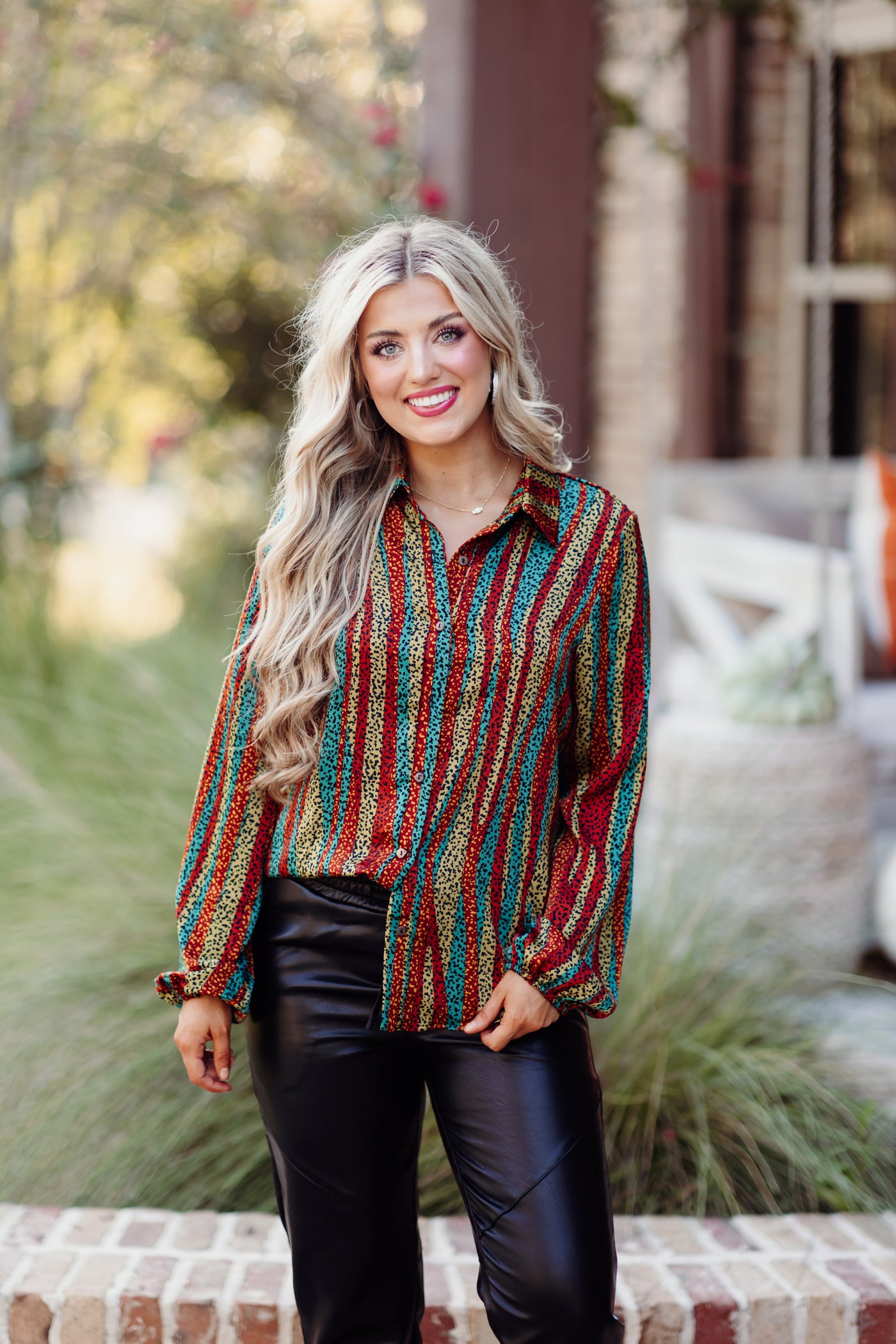 Multicolor Animal Print Abstract Button Down Blouse