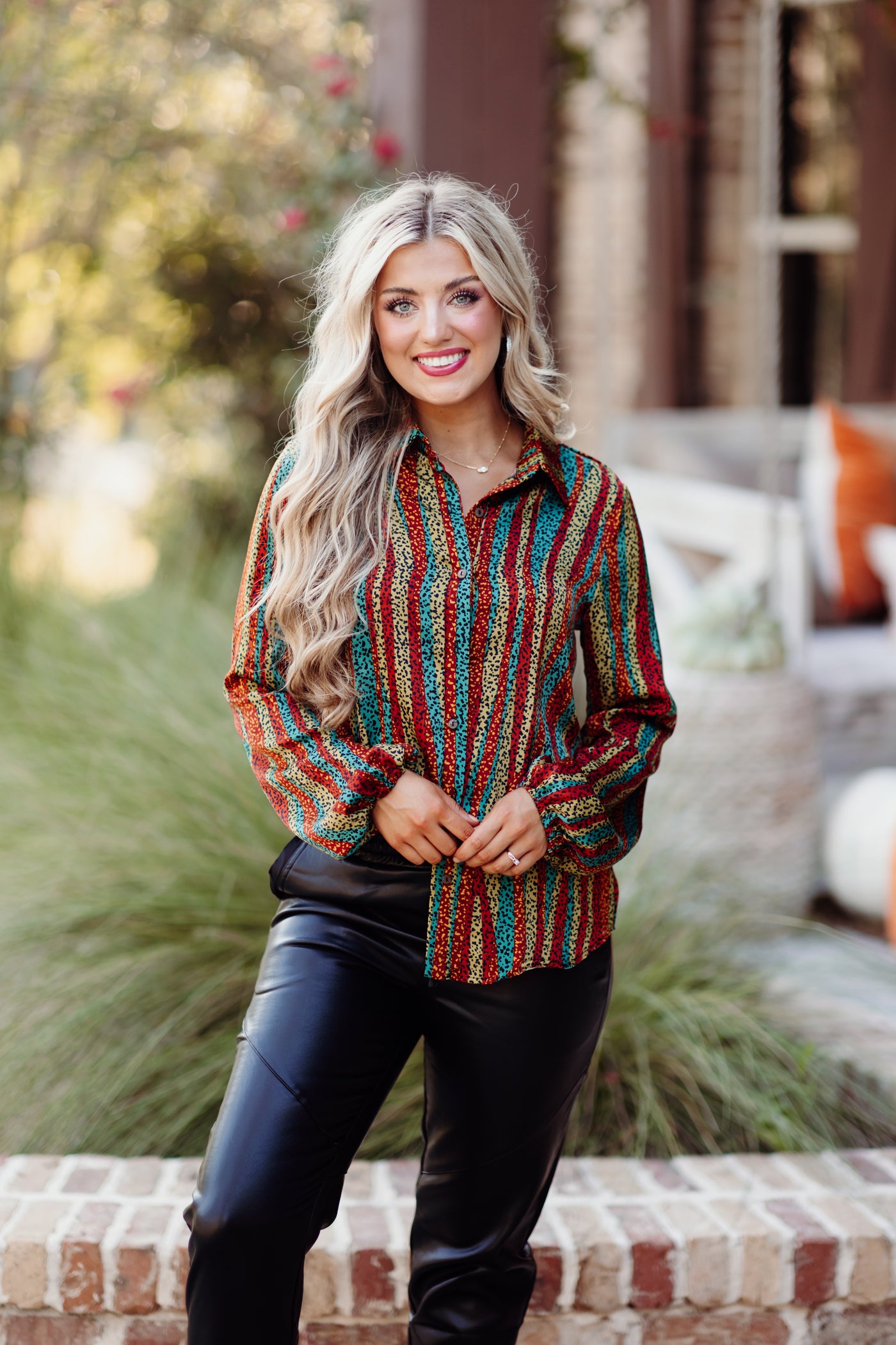 Multicolor Animal Print Abstract Button Down Blouse