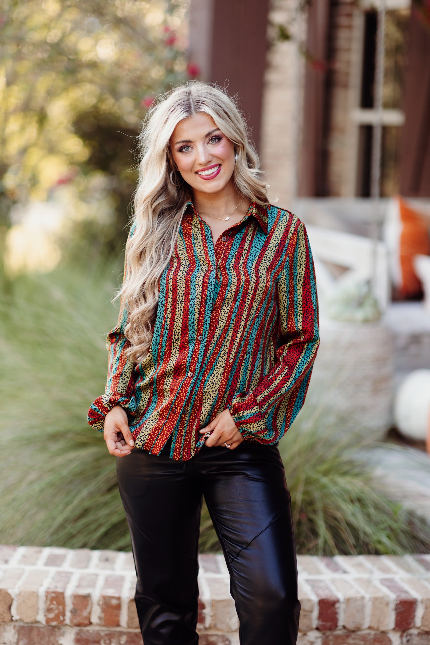 Multicolor Animal Print Abstract Button Down Blouse