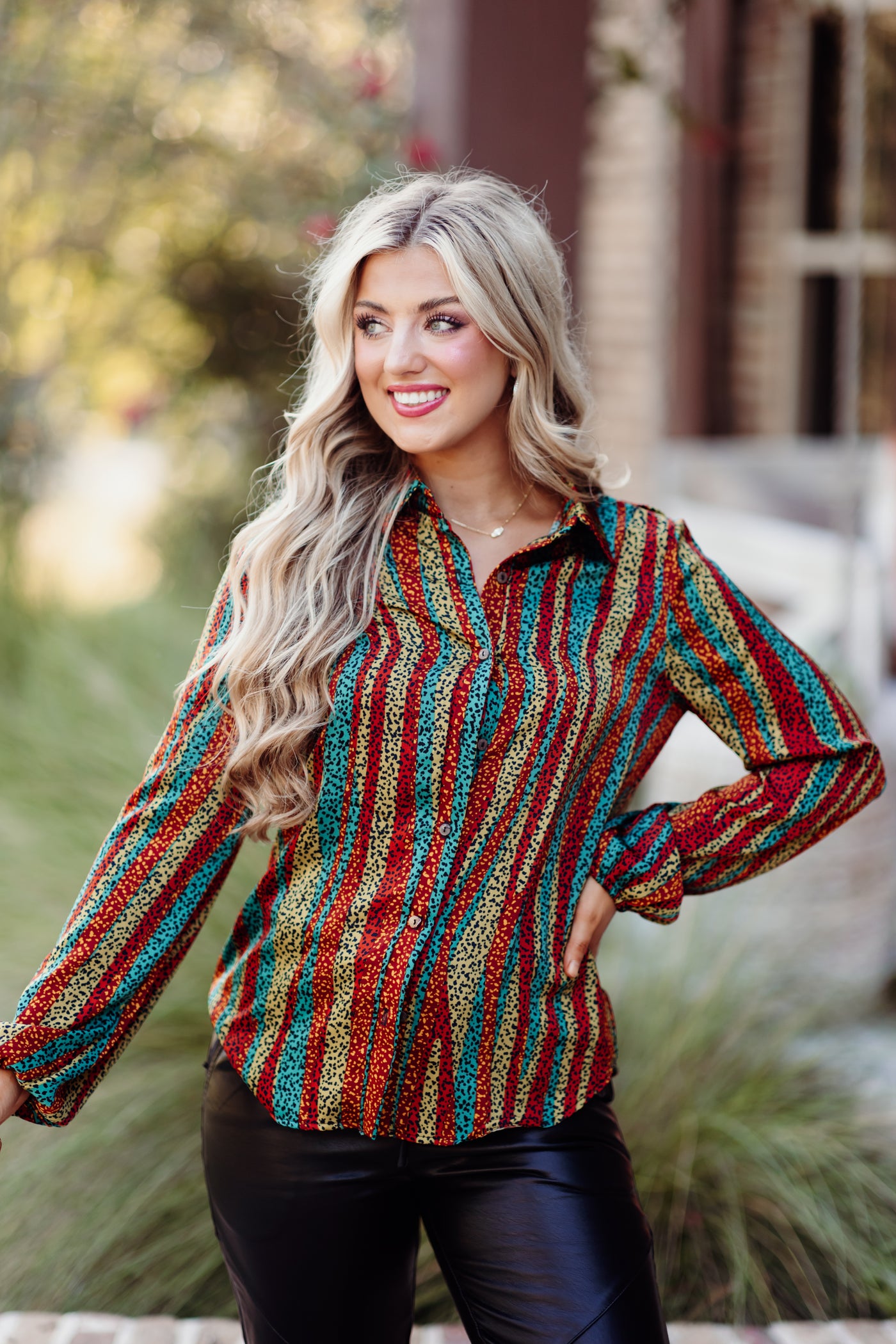 Multicolor Animal Print Abstract Button Down Blouse