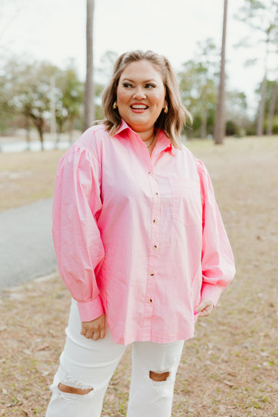 Light Pink Poplin Button Down Blouse