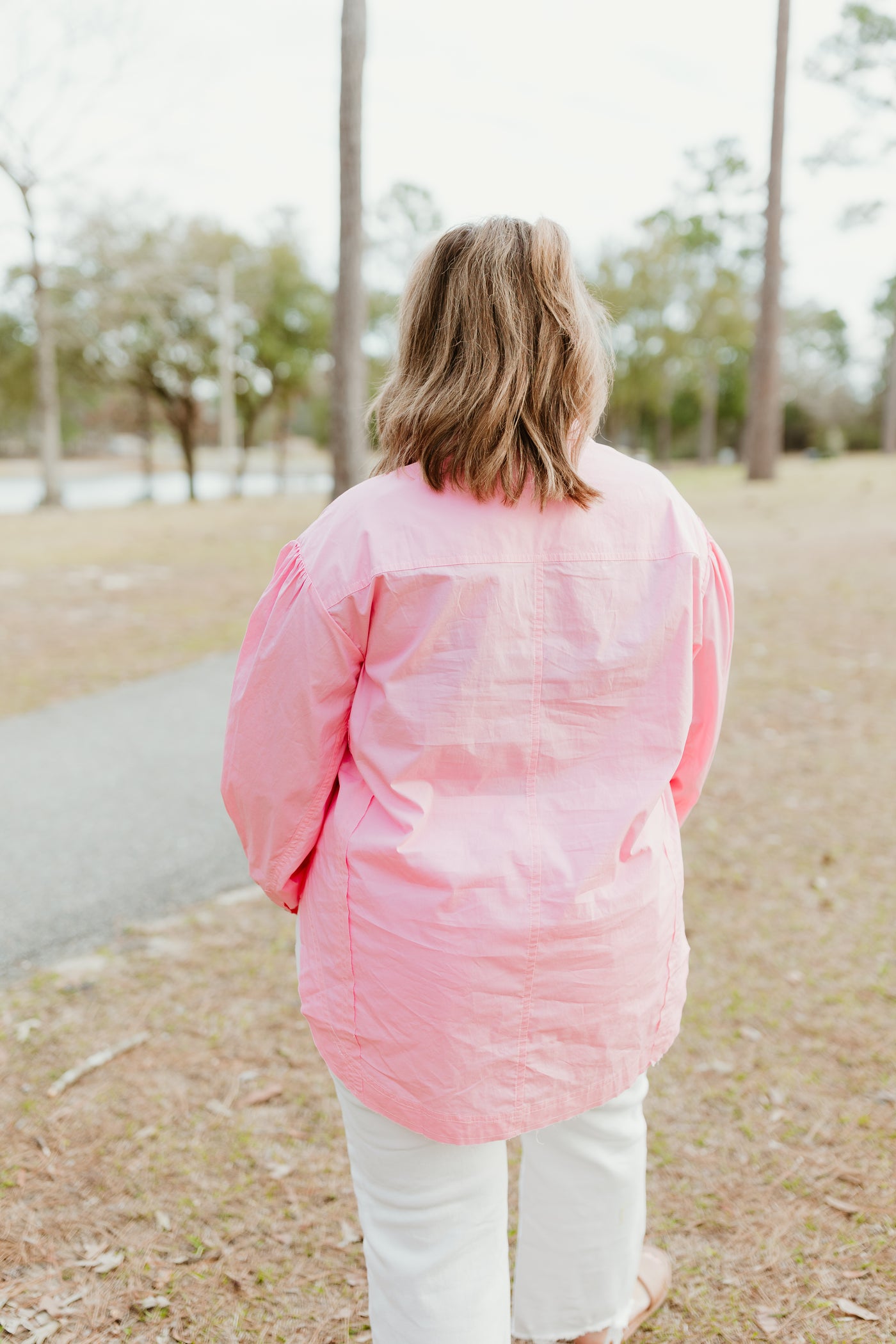 Light Pink Poplin Button Down Blouse