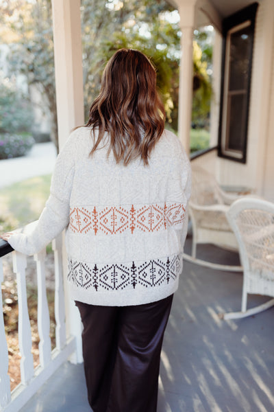 Oatmeal Printed Oversized Turtleneck Knit Sweater