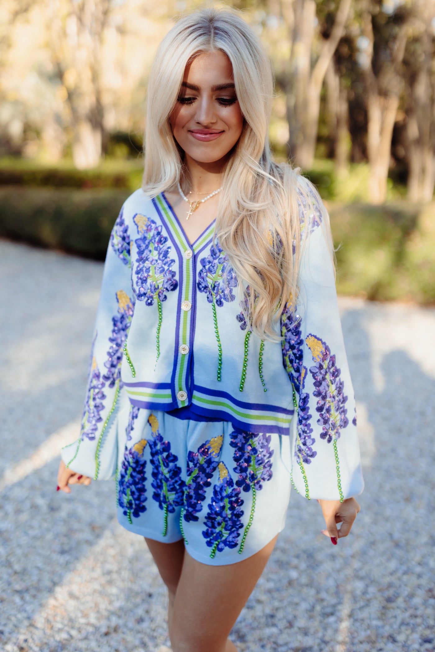 Queen of Sparkles Pale Blue Bluebonnets Cardigan